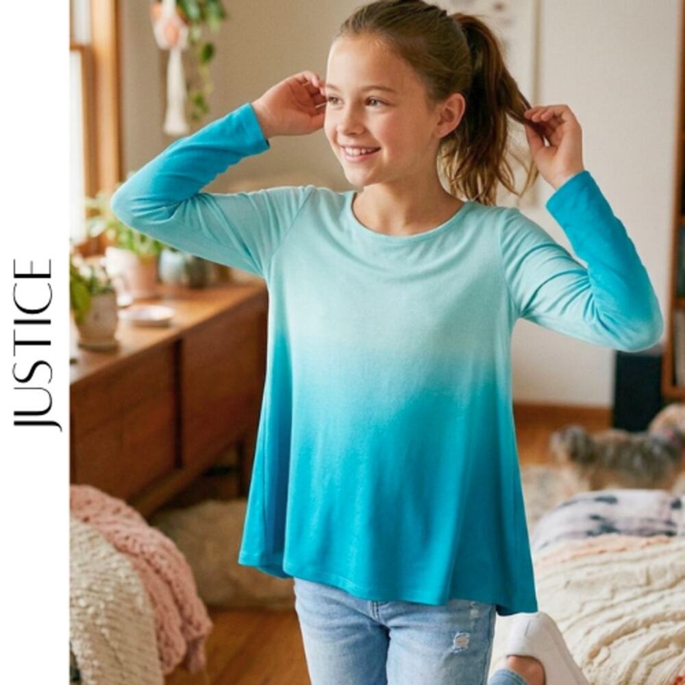 Girls Ombre Blue Top JUSTICE Long Sleeve Size 10